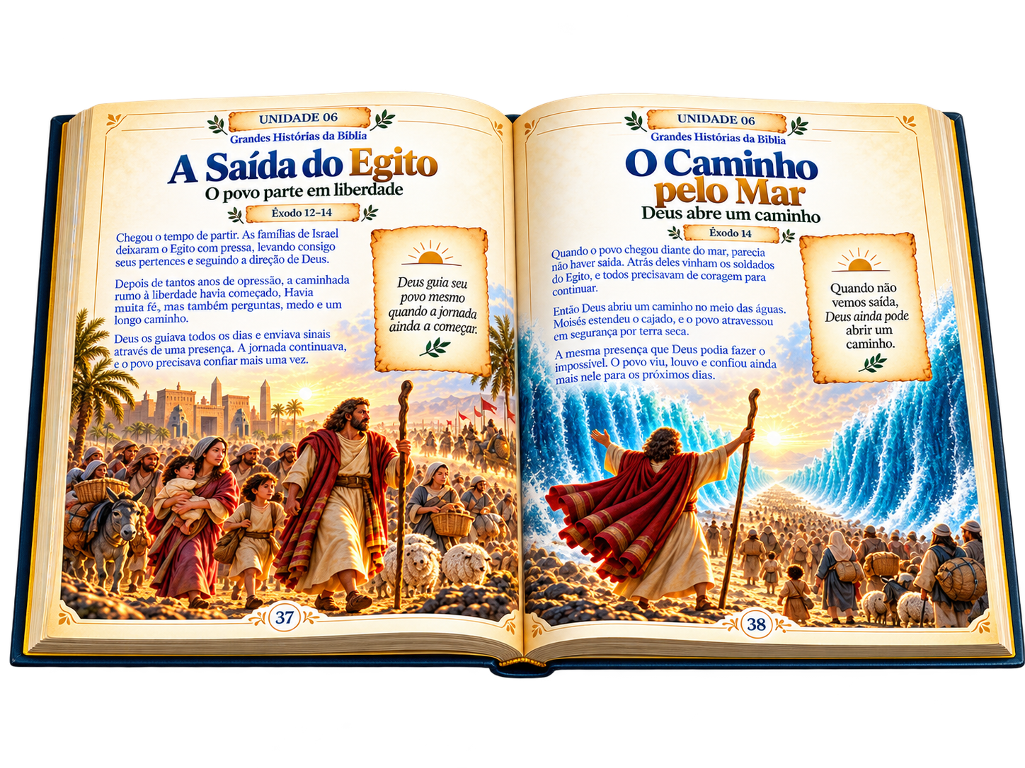 Mockup ilustrativo do livro aberto na história de Moisés
