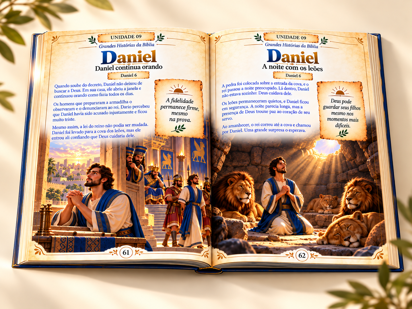 Livro aberto na história de Daniel, em cena de leitura