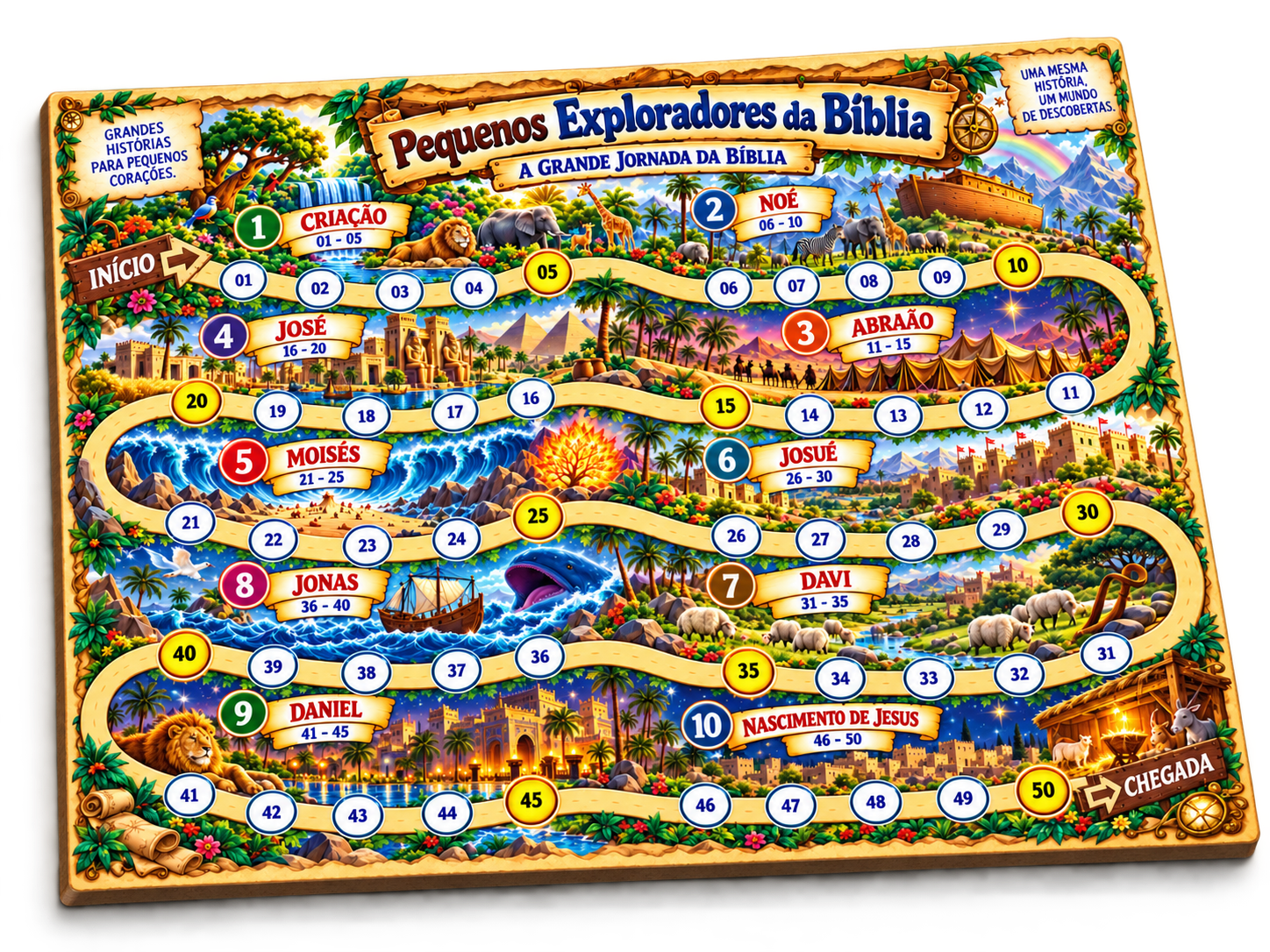 Mockup detalhado do mapa da Grande Jornada, com dez arcos e cinquenta casas